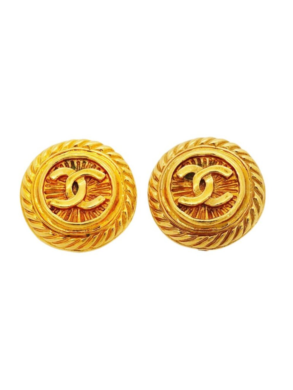 Chanel Earrings Vintage CC Logo Round Circle Gold Plated